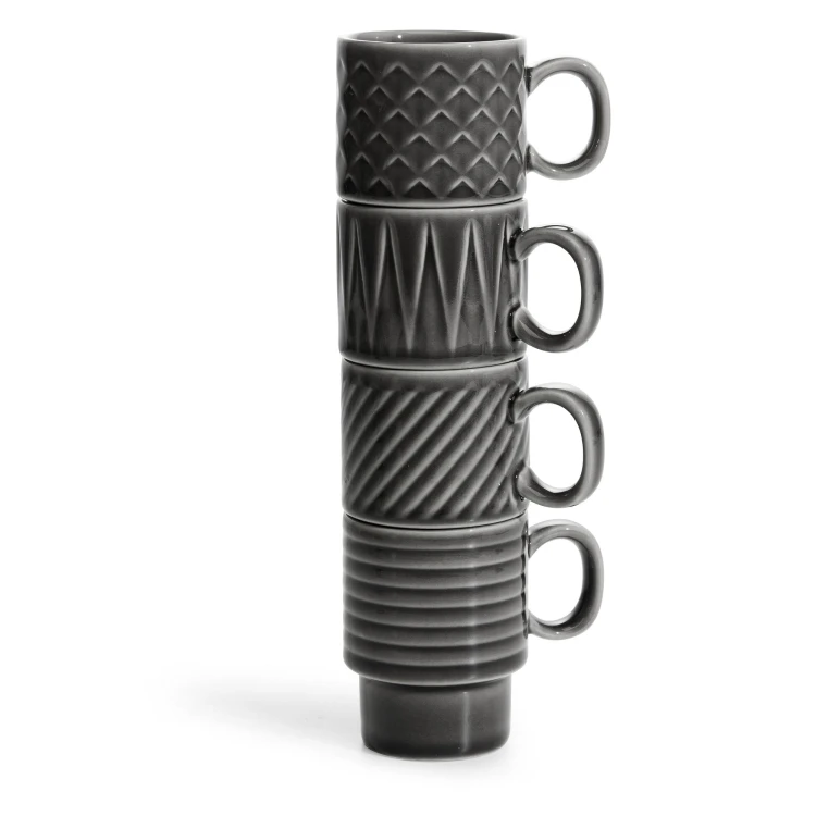 Filiżanki do espresso, 4 szt., szare, ceramika, 0,1 l