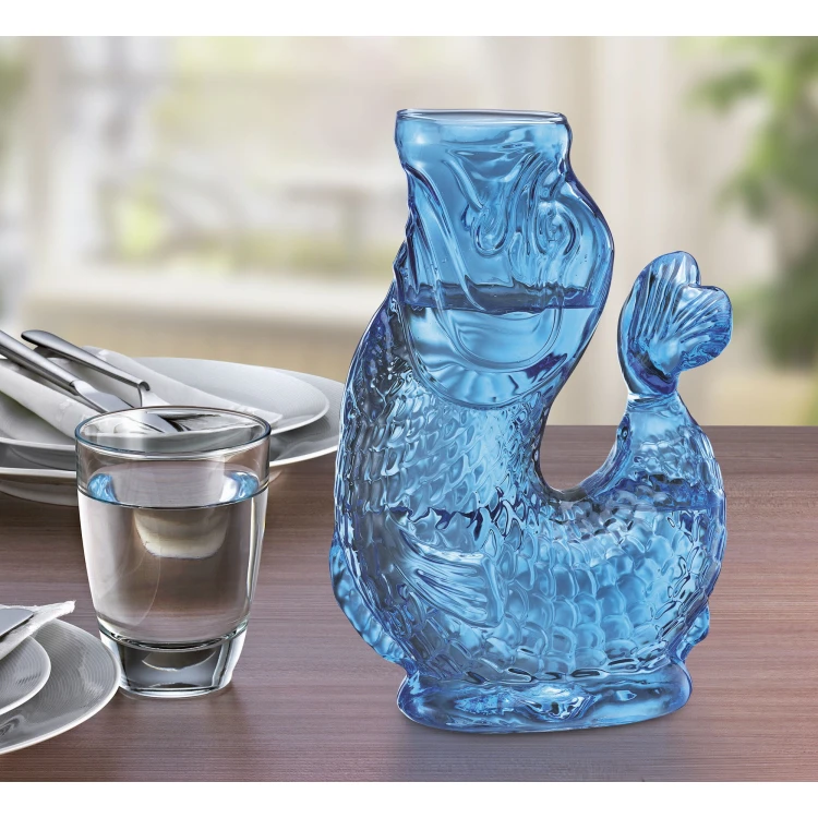 Karafka na wodę, szkło borokrzemowe, 1,0 l, 15,5 x 10 x 23 cm, niebieska