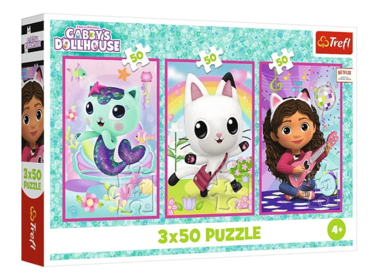 Puzzle 3x50 Poznajcie Gabby i kotki