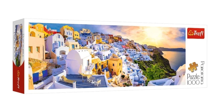Puzzle 1000 Panorama Zachód słońca na Santorini