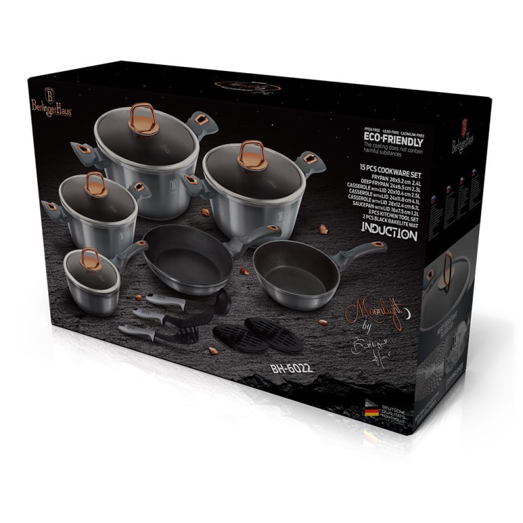 Zestaw 15 el. garnki, patelnie, akcesoria kuchenne BerlingerHaus BH-6022 Moonlight