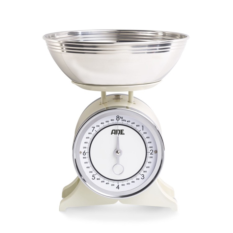 Mechaniczna waga kuchenna z miską, do 8 kg, 2,5 l, śred. 24,5 x 28,5 cm, beżowa