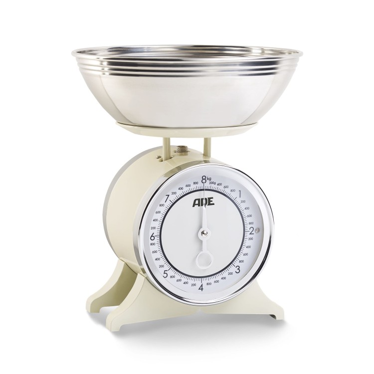 Mechaniczna waga kuchenna z miską, do 8 kg, 2,5 l, śred. 24,5 x 28,5 cm, beżowa