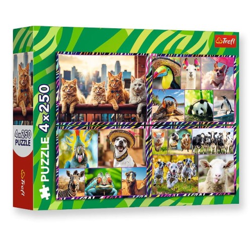 Puzzle 4x250 Zabawne zwierzaki - Trefl