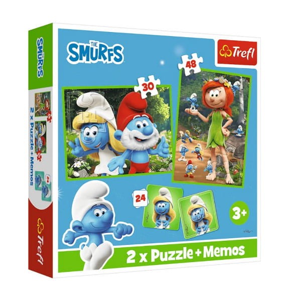 Puzzle 2w1+ memos Wesołe zabawy Smerfów - Trefl