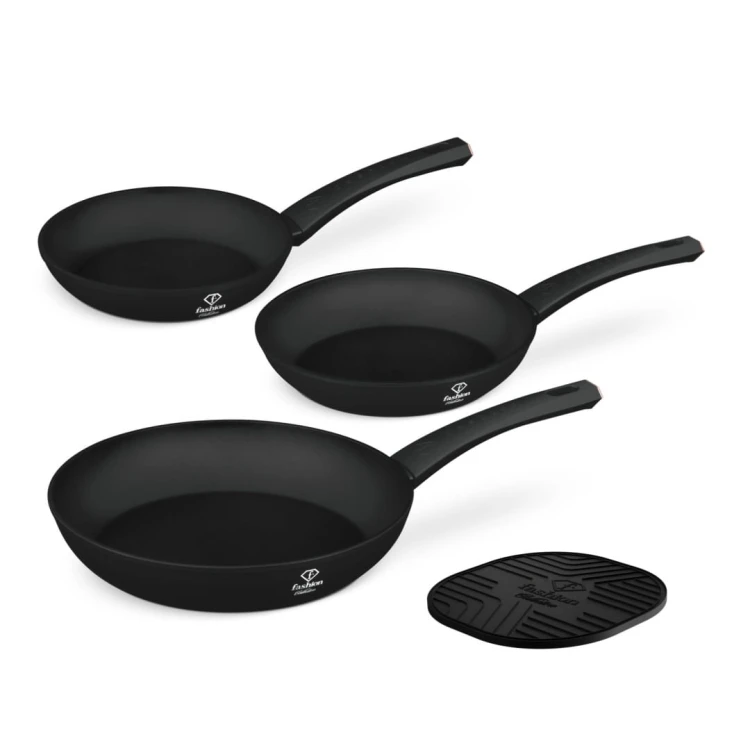 Zestaw 3 patelni + podkładka Fashion TV FTV-0044 Matte Black- Rose Gold