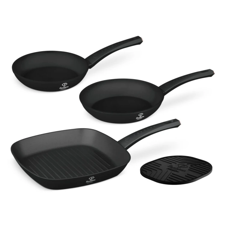 Zestaw 3 patelni + podkładka Fashion TV FTV-0045 Matte Black- Rose Gold