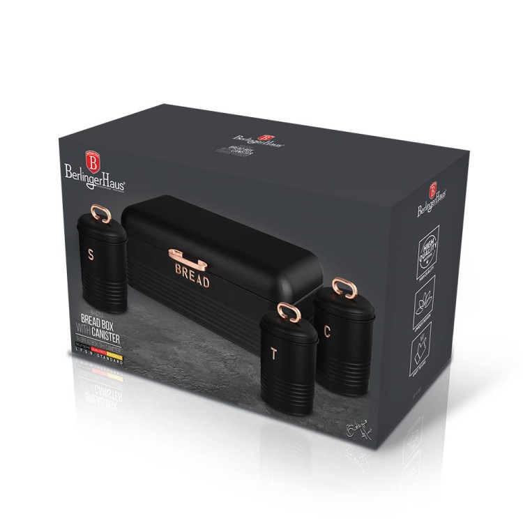 Zestaw 3 pojemników i chlebak Black rose BH-6753