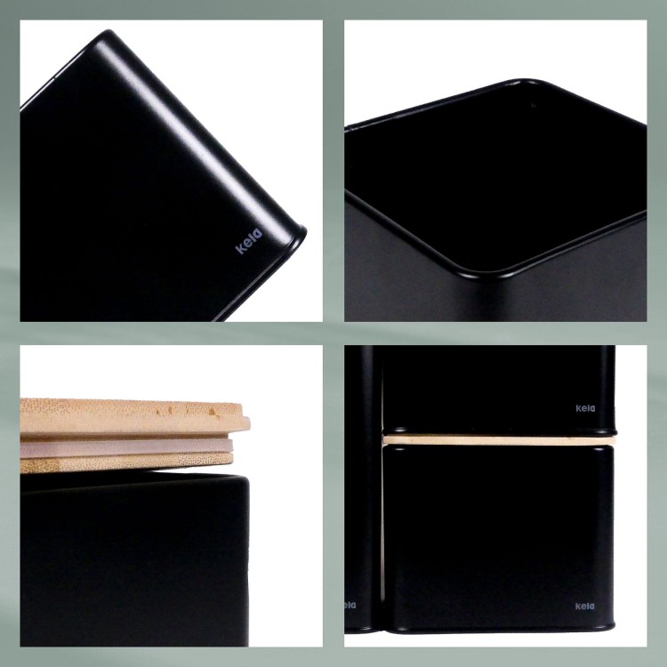 Pojemnik kuchenny, metal/bambus, 1,6 l, 11,5 x 11,5 x 19 cm
