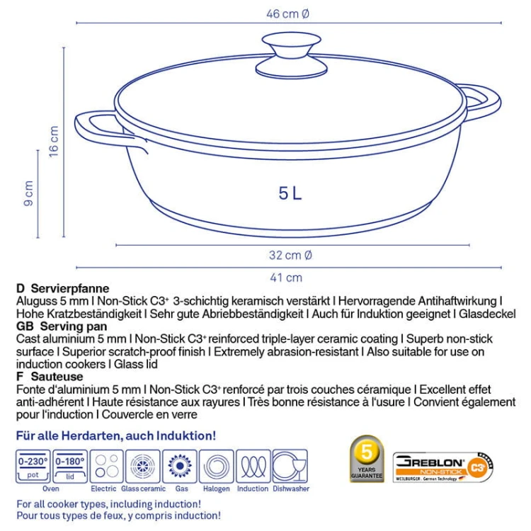 Patelnia do serwowania 5,0 l, śred. 32 cm