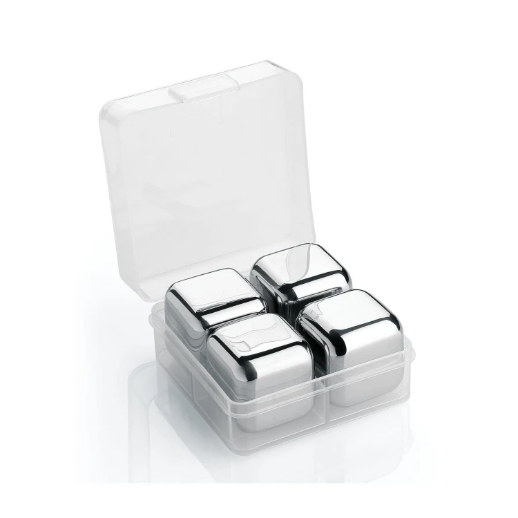 Stalowe kostki chłodzace w pudełku, 4 szt., 2,5 x 2,5 x 2,5 cm
