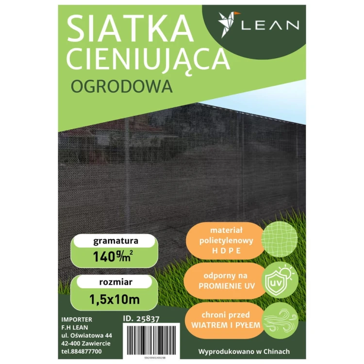 Siatka Cieniująca Na Ogrodzenie Płot Maskująca Szara 1.5M 10M 140g/m²
