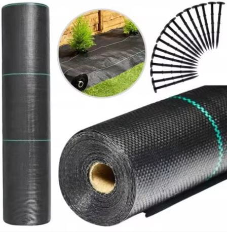 Agrotkanina Czarna 160 cm x50m UV 90g Antychwastowa Agrowłóknina + Kotwy