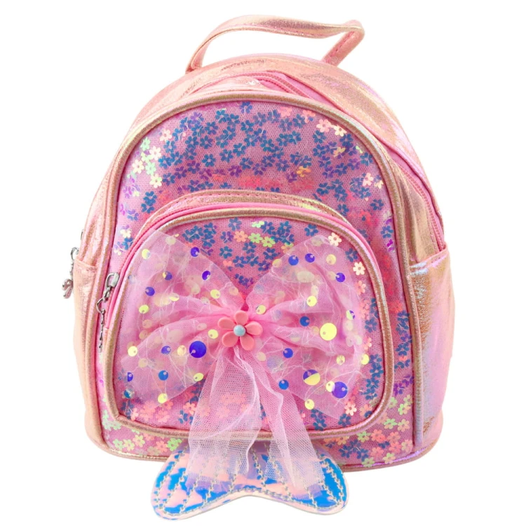 Plecak Dziecięcy Cekiny Tiulowa Kokarda Różowy 20cm 3,8L