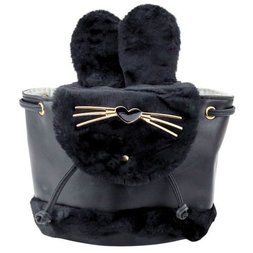 Plecak Dziecięcy Pluszowy Uszy Regulowany Pasek Czarny 22cm 4L