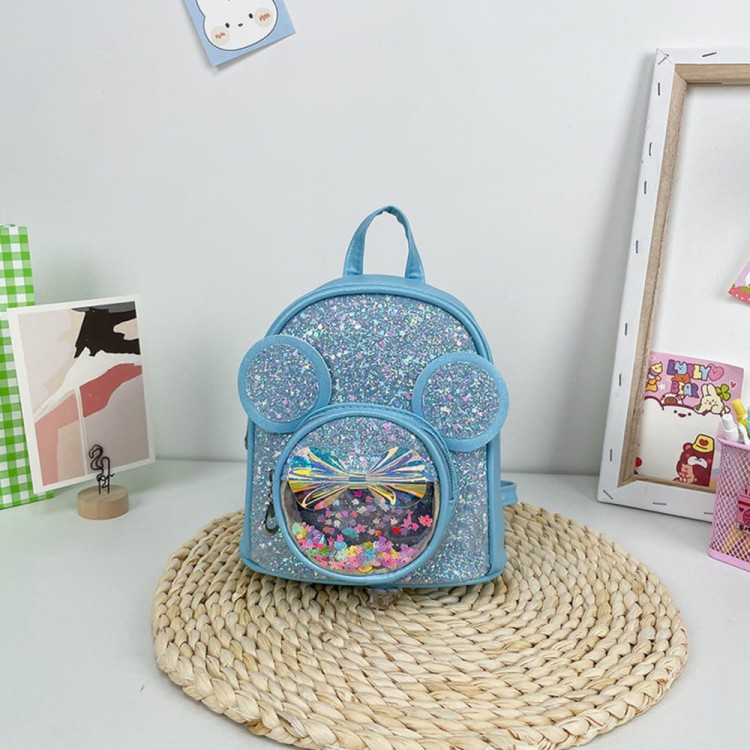 Plecak Dziecięcy Z Cekinami Myszka Uszy Niebieski 22cm 3L