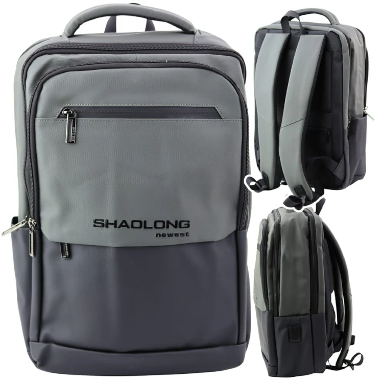 Plecak Miejski Biznesowy USB Kieszeń Na Laptopa Czarno Szary 16L 41cm