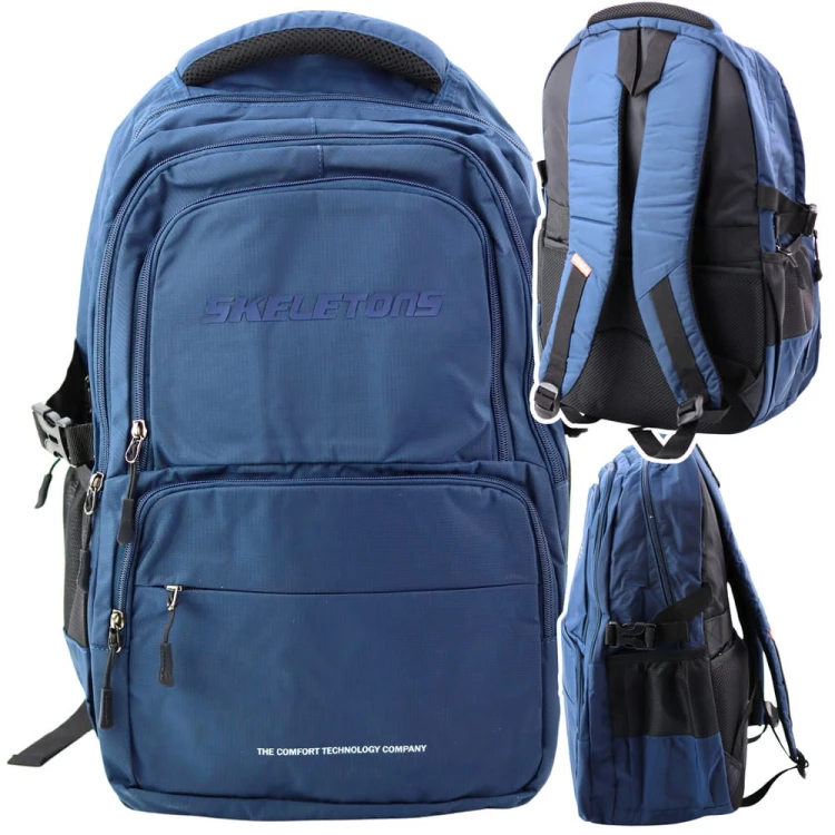 Plecak Miejski Funkcjonalny 9 Kieszeni Granatowy 35L 48cm