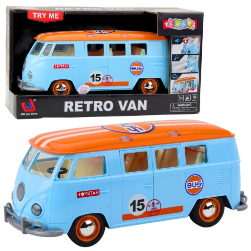 Samochód Retro Van Bus Światła Dźwięki Otwierane Drzwi Niebieski