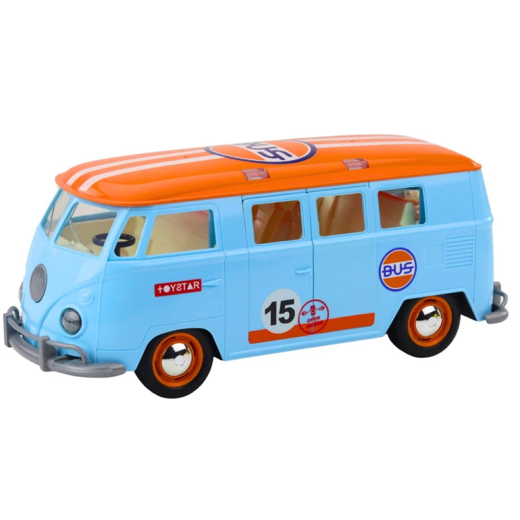 Samochód Retro Van Bus Światła Dźwięki Otwierane Drzwi Niebieski