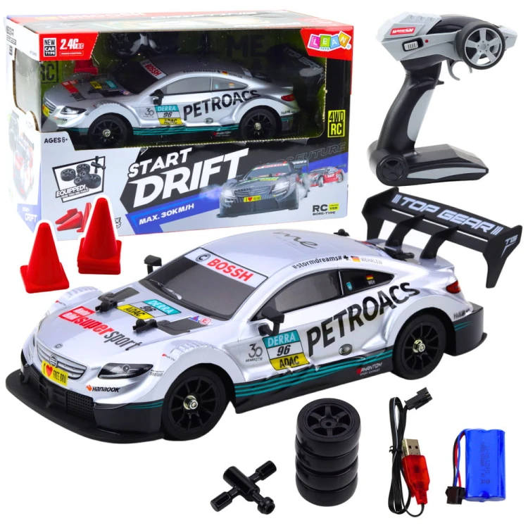 Samochód Wyścigowy Auto Do Driftu RC Srebrne 30km/h 1:16