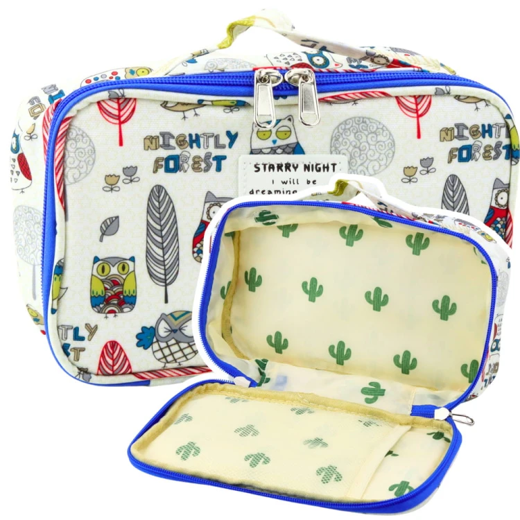 Piórnik Szkolny Organizer Kosmetyczka Kieszonka Sowy Biały 22,5cm