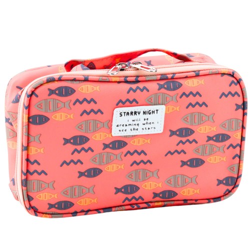 Piórnik Szkolny Organizer Kosmetyczka Dodatkowa Kieszonka Ryby Różowy 22,5cm