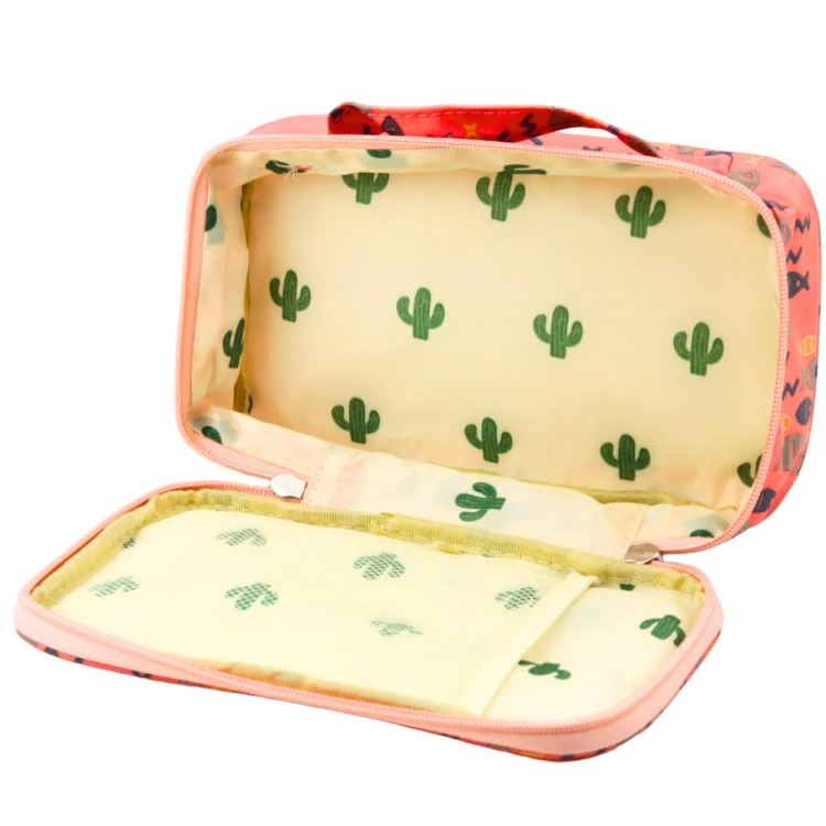 Piórnik Szkolny Organizer Kosmetyczka Dodatkowa Kieszonka Ryby Różowy 22,5cm