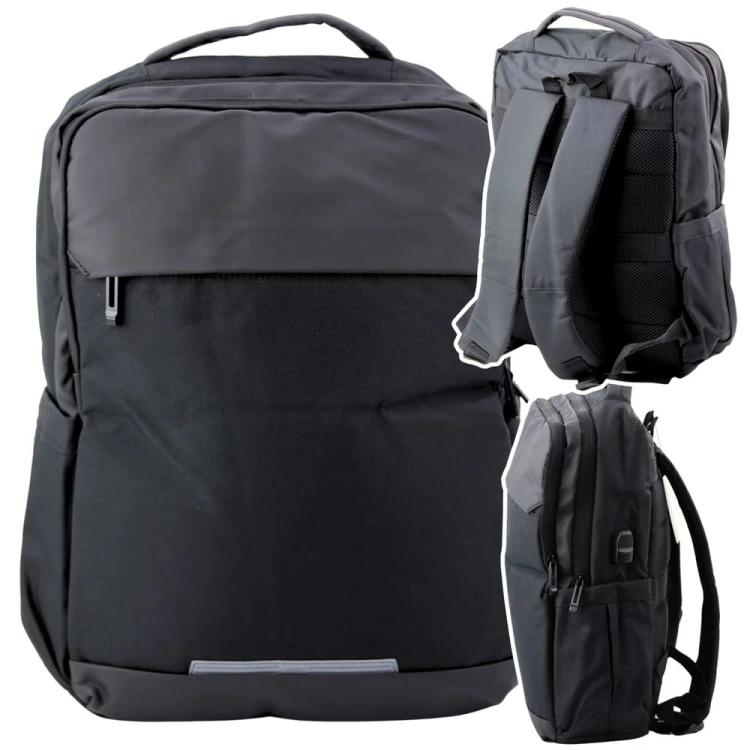 Plecak Miejski Biznesowy USB Kieszeń na Laptopa Czarny 16L 45cm