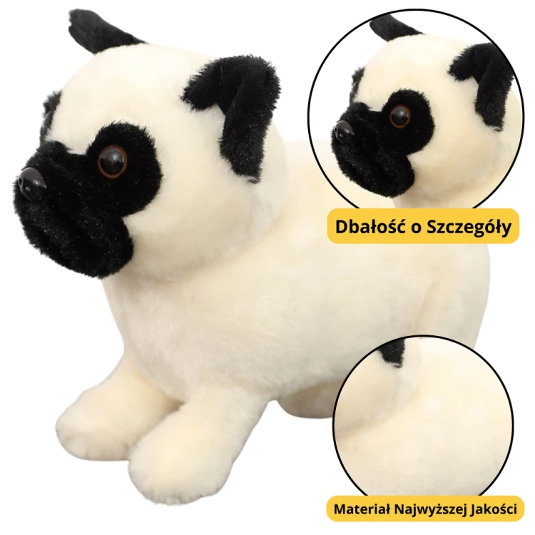 Pluszowa Maskotka Przytulanka Pies Mops Biały 19cm