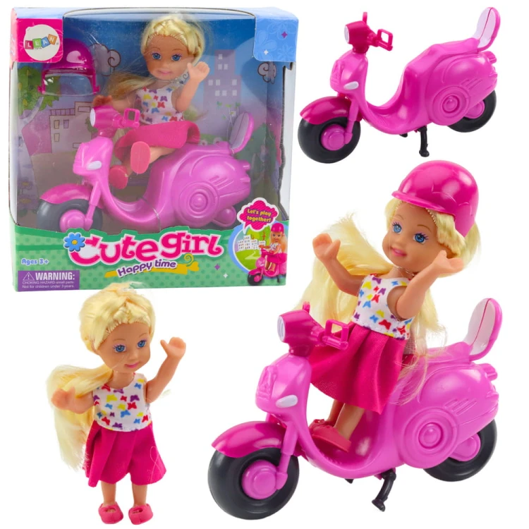 Zestaw Mini Laleczka Lalka Skuter Kask Różowy