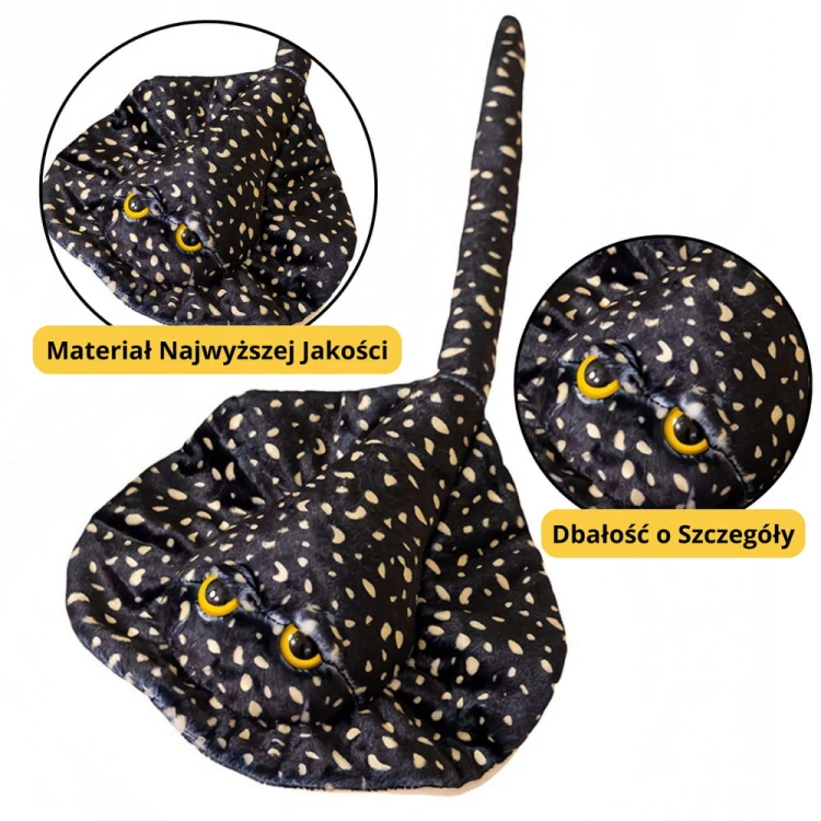 Maskotka Pluszowa Płaszczka Przytulanka Czarna W Kropki 50cm